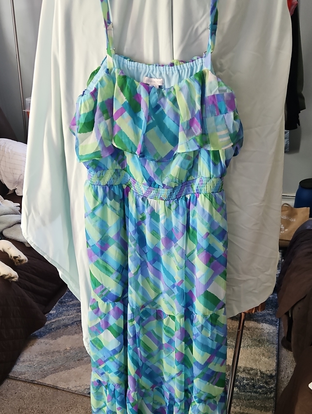 LONDON TIMES WOMENS Green & Blue Printed Sundress